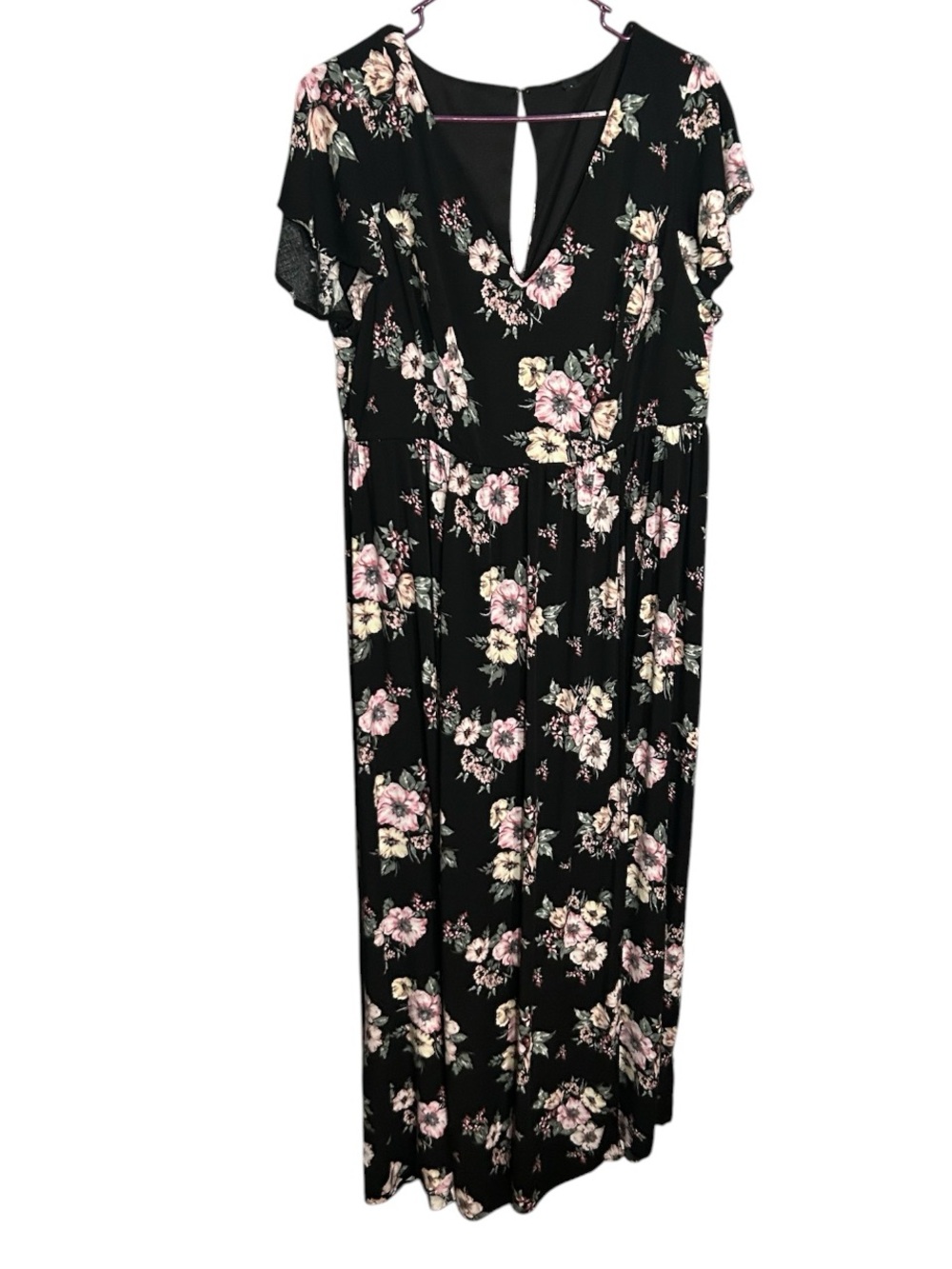 torrid Black Floral Maxi Dress with Pink and Cream Flowers